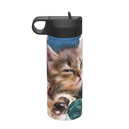 

KLL Playful Cat Pattern 18OZ Water Bottle With Straw Stainless Steel Sports Water Cup Flask Sports Water Cup Flask Wide Mouth Travel Thermal Mug