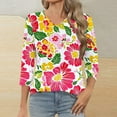 thumbnail image 2 of successthop Floral Blouses for Women Plus Size 3/4 Sleeve Shirt Lightweight Crewneck Casual Tops Print Clothes, 2 of 7