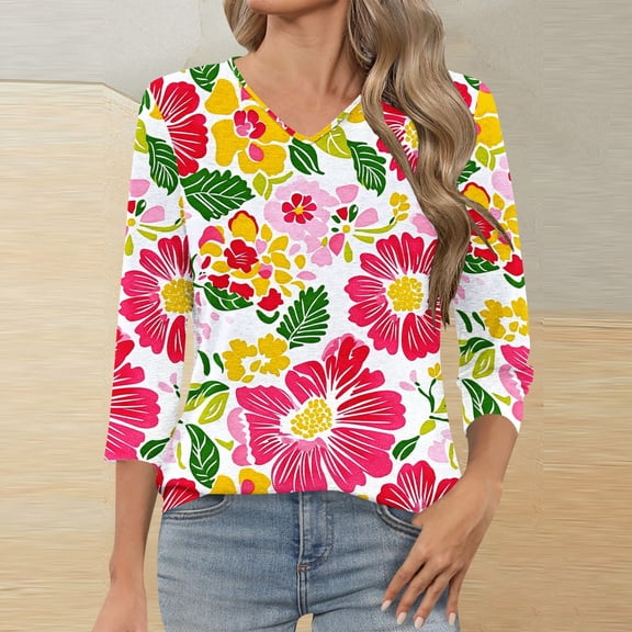 Women's Tops 3/4 Sleeve Summer Tops for Women Trendy Women Clothes Sale Summer Tshirts Shirts for Women Graphic T-Shirts Fashion by me