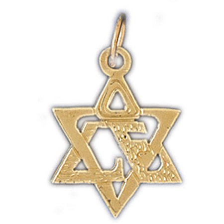 Love Star Of David Pendant - 14K Yellow Gold Love and Heart Star of David Pendant - 21 mm