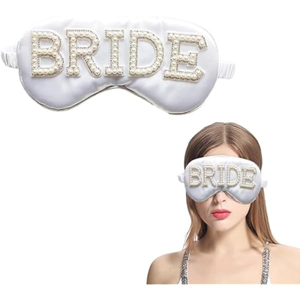 wonima11 Bride Eye Mask, White Soft Fabric Diamond Bride Sleep Mask for Massages Eye, Pearl Bridal Shower Gifts to Adjust Night Sleep, Sleeping Maskes for Wedding