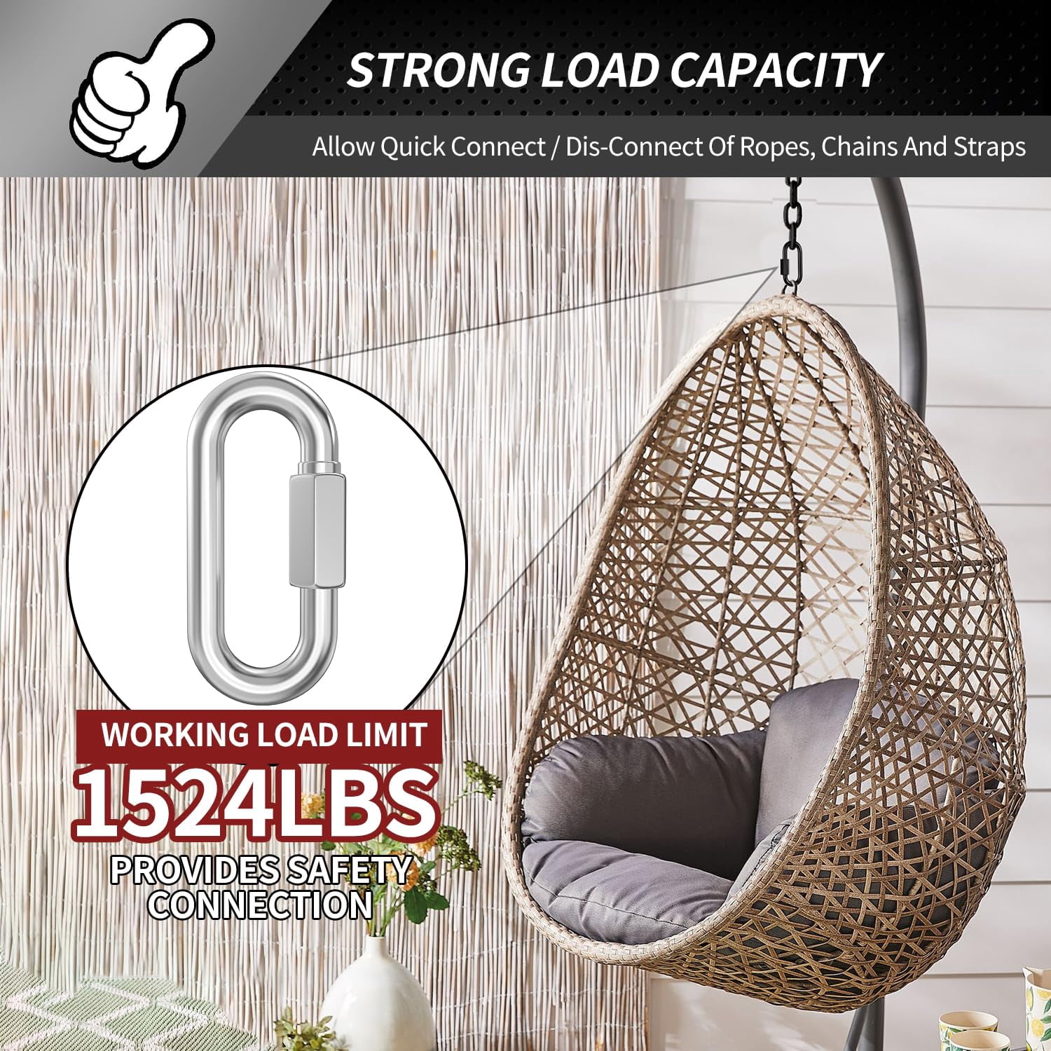3-inch stainless steel chain quick connect扣- 10 pieces装 5/16 inch lock tight safety扣, chain hook, twist key ring spiral chain扣, 1535-pound weight capacity