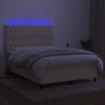 Box spring bed with mattress & LED cream 140x190 cm fabric