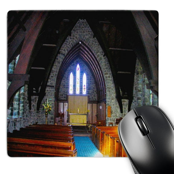 3dRose, St. Pauls AnglicOld Rock Church in New Zealand Inside With its Magnificent Stained Glass Windows, MousePad