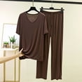 thumbnail image 3 of Cavosen Mens Pajama Sets 2 Piece Trendy V Neck Short Sleeve Sleepwear with Loose Pants Solid Breathable Loungewear Summer Soft Matching Set, 3 of 3