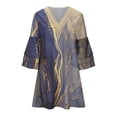 thumbnail image 4 of Puntoco Vestido De Manga Corta Con Cuello En V, Vestido De Manga 3/4 Con Cuello En V Y Empalme De Encaje Estampado Informal De Verano Para Mujer Falda Corta Azul Xxxl, 4 of 6