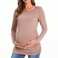 thumbnail image 4 of Bearsland Women's Long Sleeve Maternity Shirts Casual Tunic Side Ruched Tops Pregnancy Clothes 3-Pack, 4 of 10