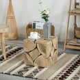thumbnail image 2 of Square Carved Natural Wood Side and Coffee Table Handmade Living Room Furniture, 2 of 4