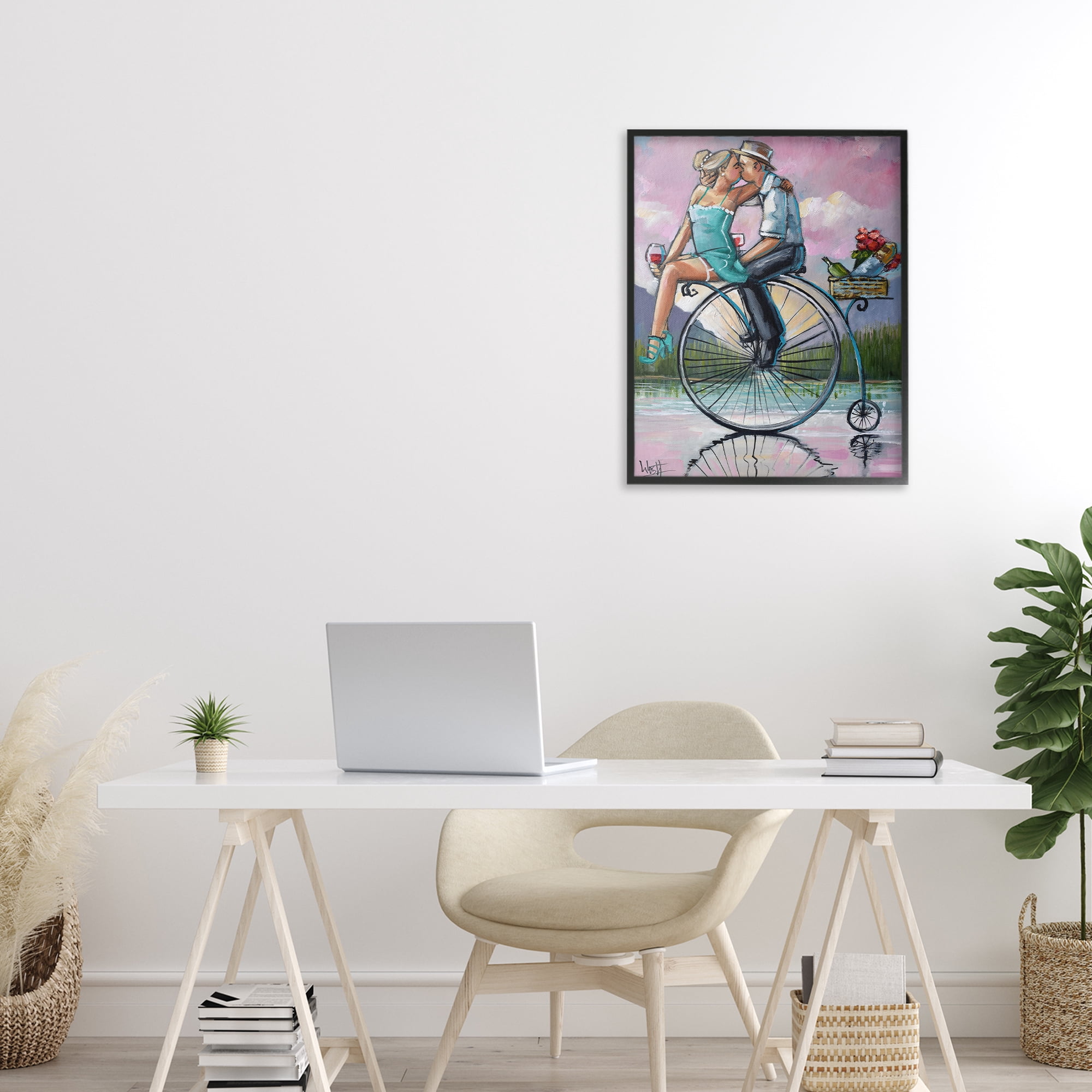 Stupell Industries Romantic Picnic on Bicycle Black Framed Giclee Art, design by Ronald West