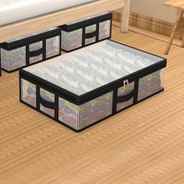 Foldable Underbed Storage Bag | Breathable Zipper Organizer for Clothes Blankets Quilts | 80x47x20cm Large Capacity PVC Box | Black