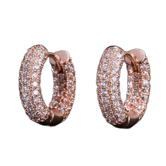PERITANG 14K Rose Gold Plated Earrings with Cubic Zirconia for Women 2 Piece Set