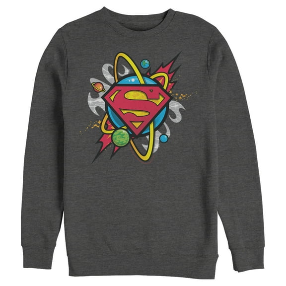 Men's Superman Logo Solar System  Sweatshirt Charcoal Heather X Large