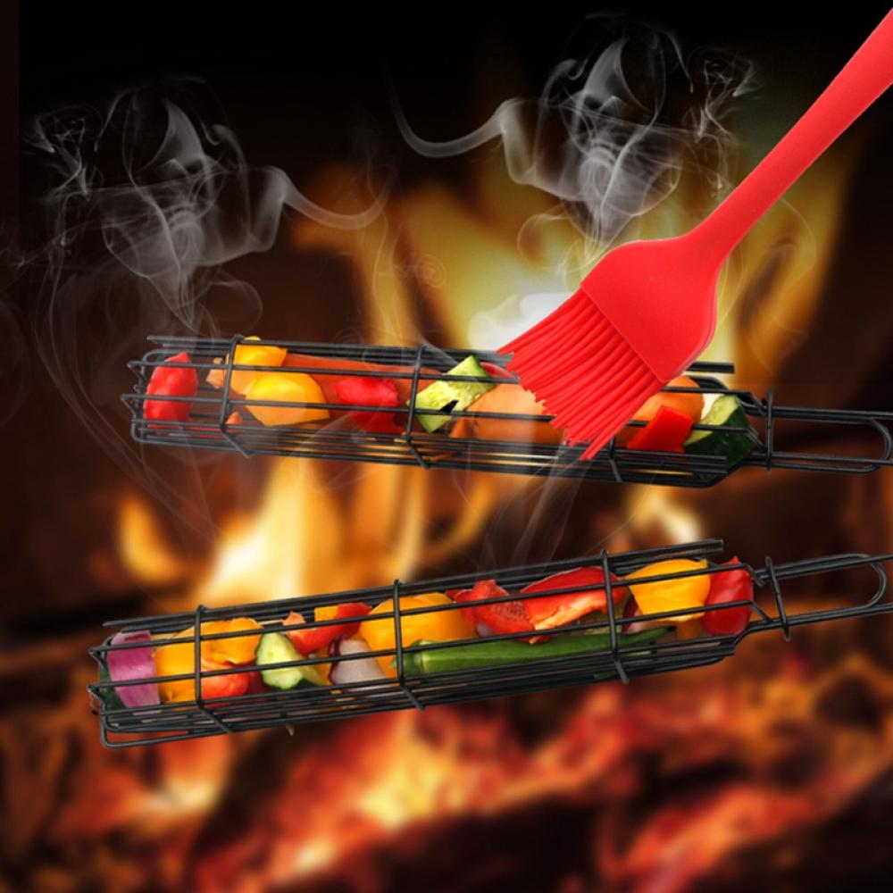 Nonstick Kabob Grilling Baskets, BBQ Smoker Rotisserie Basket for Grilling Vegetables, Hot Dog Barbecue Cage Sausage Grill Clip Barbecue Wooden Handle Barbecue Tool Grill Basket Grill - image 5 of 8