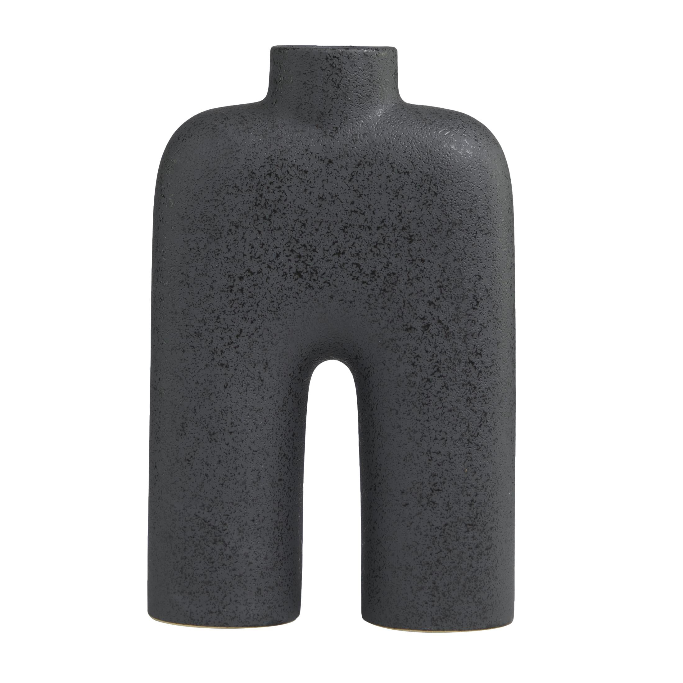 DecMode 13" Abstract Rounded Arched Black Ceramic Vase with Glossy Speckled Texture