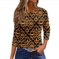 thumbnail image 2 of Womens Halloween Tshirts 3/4 Sleeve Ghost Pumpkin Print Crewneck Loose Casual Tops, 2 of 5