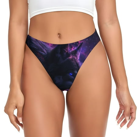 Qokaie Galactic Wolf Stare Printed Women s Cotton Thong Underwear  Sexy Breathable Panties G-string-Small