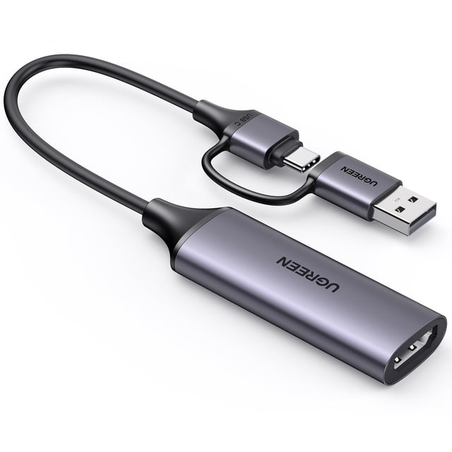 UGREEN Capturadora de Video HDMI to USB-A/USB-C 4K, Full HD 1080P 60FPS 480Mbps Tarjeta de Captura, USB 2.0 Grabación de Audio para Juegos, Transmisión, Enseñanza
