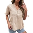 thumbnail image 1 of Verano mujer moda cuello en V manga corta Color sólido botón bolsillo camisa Casual camisetas Fridja  zx3278, 1 of 9