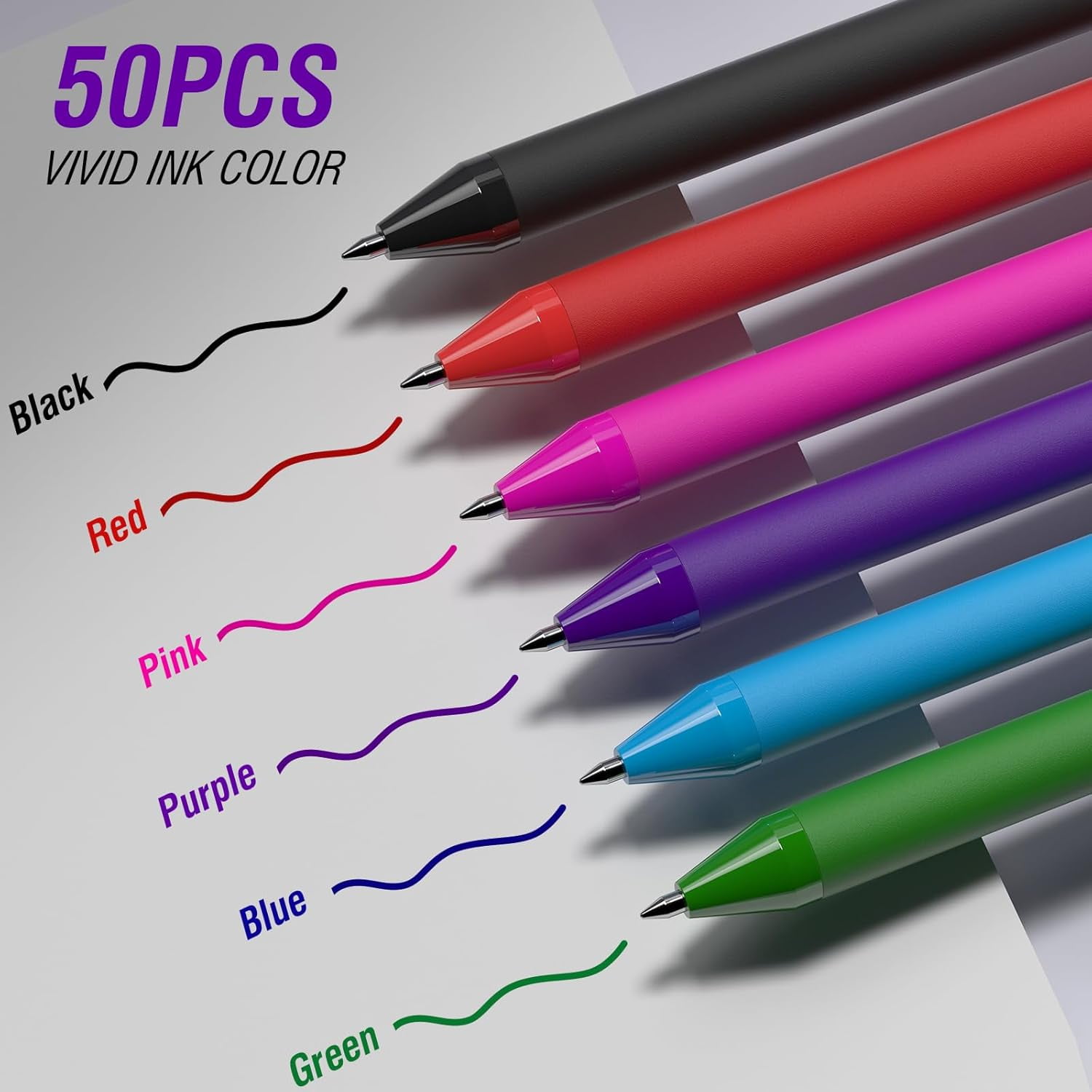 50 Pack Purple Ink Pens - Bulk Pens, 1.0MM Medium Point Ballpoint Pens, Smooth Writing No Bleed Retractable Ball Point Pen (Purple)