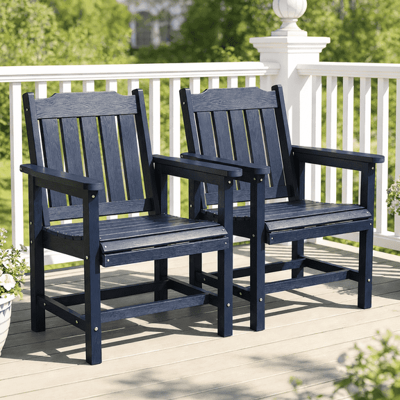 Innovaze Poly Lumber Patio Dining Chair, HIPS Outdoor Ladder Back Chair, Weather Resistant (Navy Blue, 2 Piece)