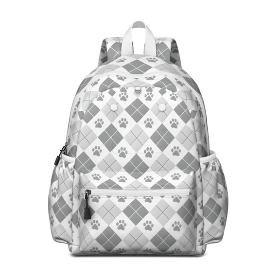 Pawprints Argyle Backpack for School,Cute School Bag,Schoolbag with Adjustable Shoulder Straps & Padded Back,13.4"x11"x4.7"