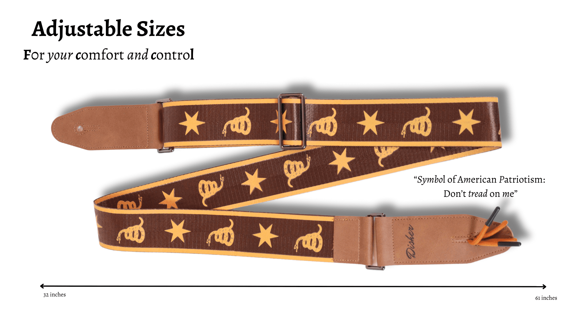 Rattlesnake Star Don't Tread on Me Guitar Strap (Seatbelt-Nylon/Cowhide Leather) Gadsden Flag Guitar Strap