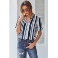 thumbnail image 2 of ABPHQTO Camisa De Mujer Blanca Con Botones De Manga Corta A Rayas Azul Marino, 2 of 5