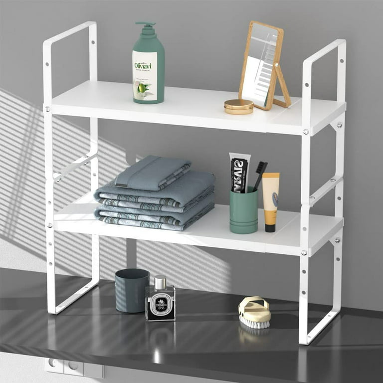Sanno 16 inchto27 inchl x 10 inchw Expandable Cupboard Organizer, Adjustable Cabinet Storage Shelf Rack,Stackable Counter Shelf Organizer Space Riser