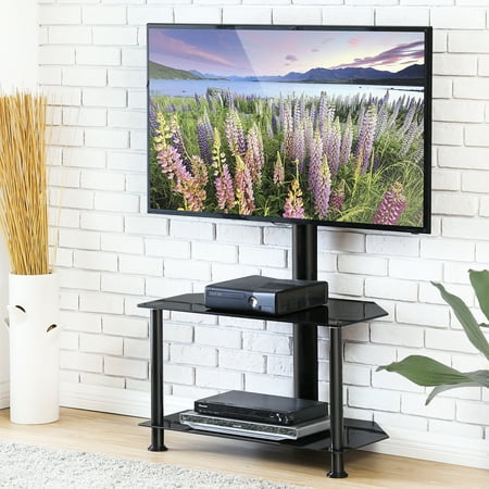 Floor Tv Stand FITUEYES Swivel Floor TV Stand With Mount Height Adjustable for 32 50 55 inch Vizio/Sumsung/Sony Tvs Flat Curved Screen TV Max VESA 400x400 FTW207502MB ()