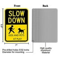 thumbnail image 2 of Kids and Pets at Play Sign - 1 Pack - Neighborhood Street Slow Down Caution Yard Lawn Sign- Aluminum Rust Free - 7" x 9.8" Pre-Drilled Holes, Weather Resistant, 2 of 5
