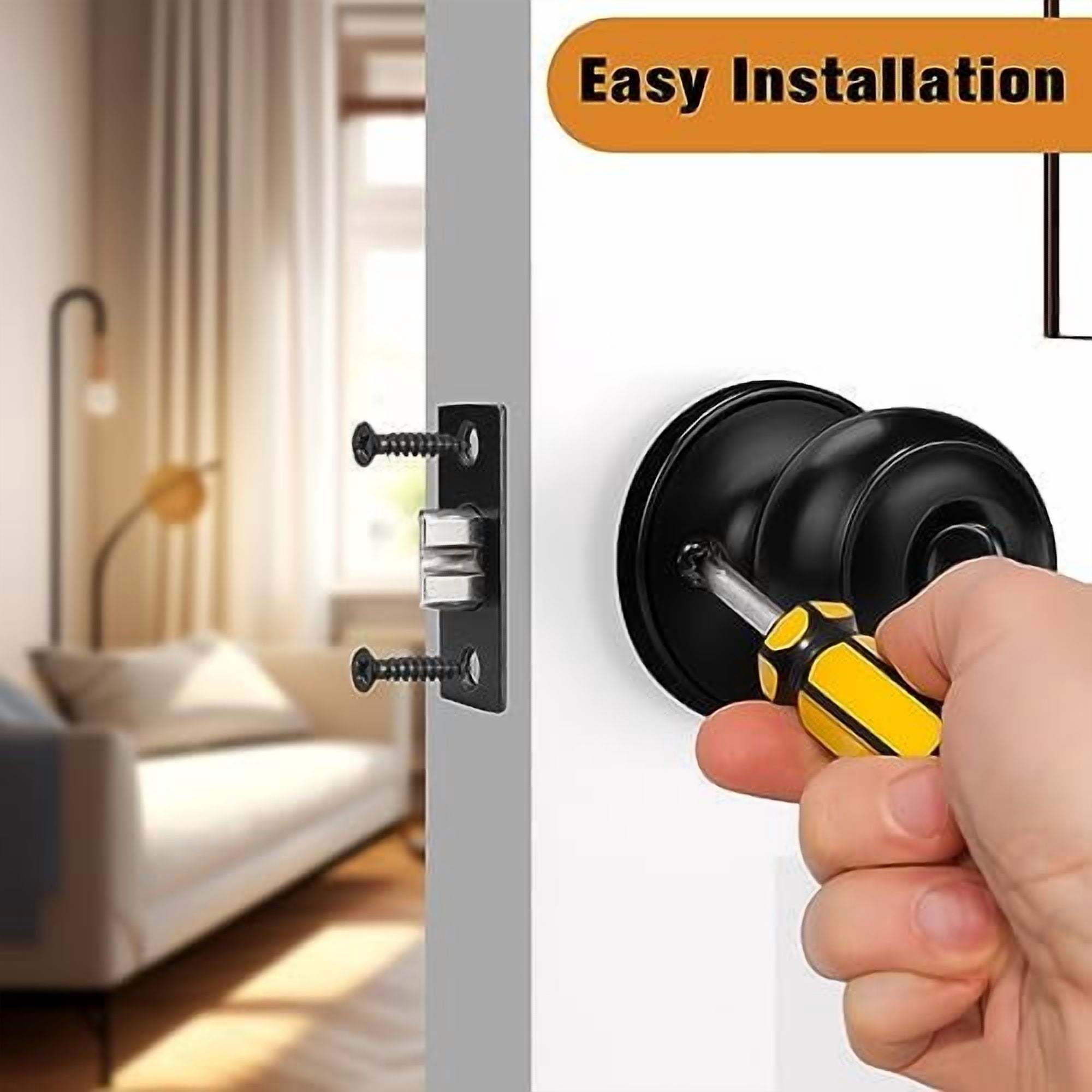 Black Door Knobs, Privacy Door Knob for Bathroom Bedroom, Interior Door Knob with Thumb Turning Locking Button, 4 Pack