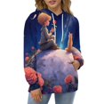 thumbnail image 4 of Teenager And Cat on Moon with Roses Men's Women Vintage 3D Hooded Sweatshirt - All-Season Loose Fit Streetwear, 4 of 6