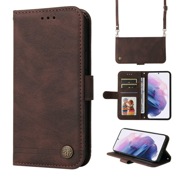 Feishell Crossbody Wallet Case for Samsung Galaxy S24 Plus 6.7 inch,Premium PU Leather Magnetic Clasp Flip Kickstand Credit Card Slots Shockproof Phone Case with Removable Shoulder Strap,Brown