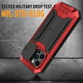 thumbnail image 7 of Rugged Heavy Duty Case for iPhone 14 Pro Max, Triple-Layers Armor Military Grade Shockproof Kickstand Cover with Screen Protector Camera Lens Sliding Metal Frame Dustproof Protective Case, Red, 7 of 7