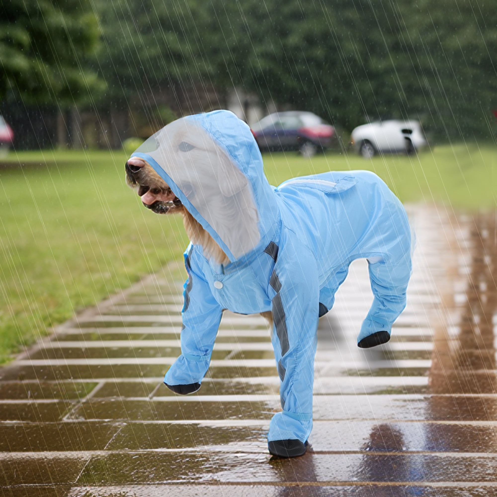 Unique Bargains Dog Raincoat Full Coverage with Reflective Strip Design M Size