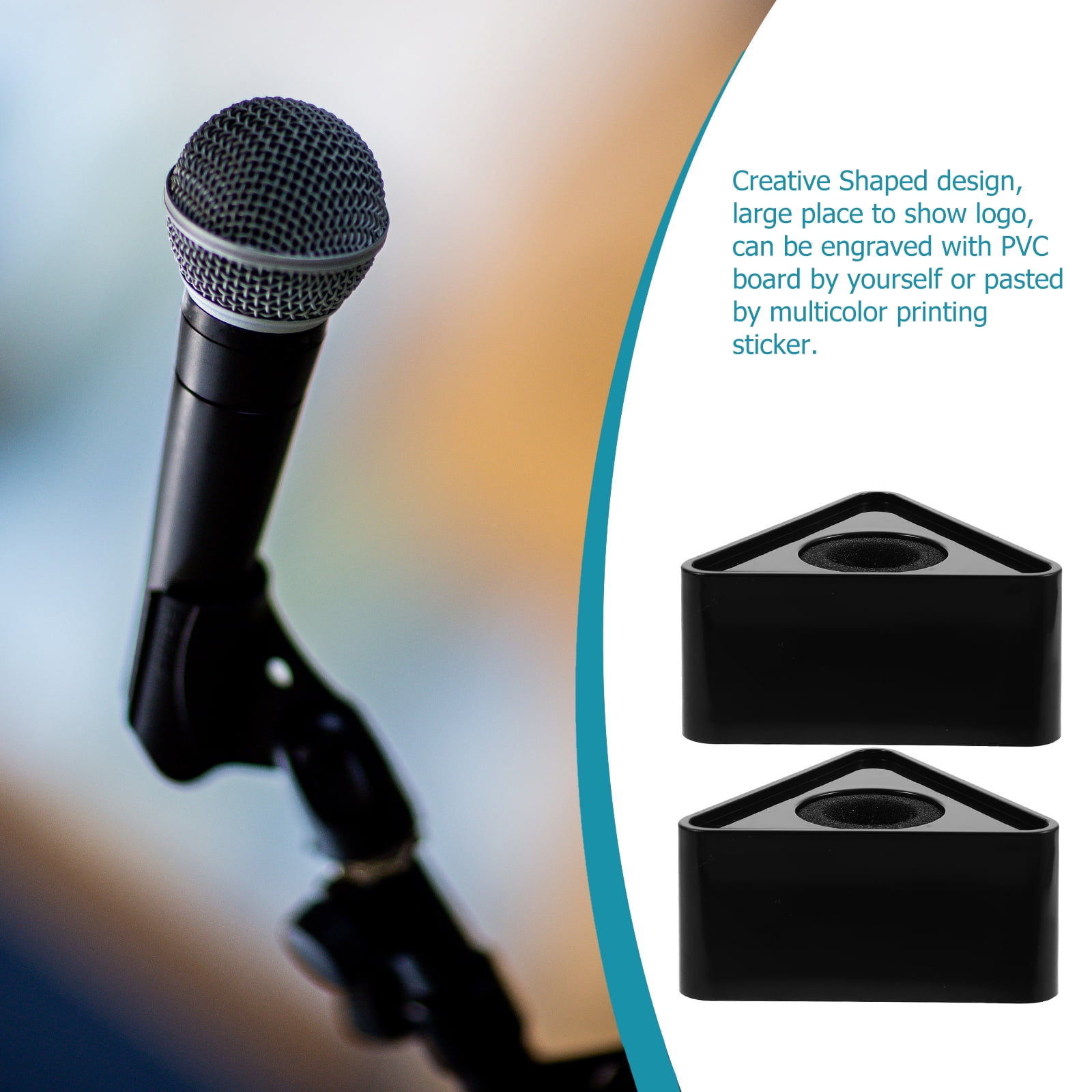 Shuliwen Microphone Flag Station ABS Mic Triangle Square Shaped Interview Logo 2Pcs