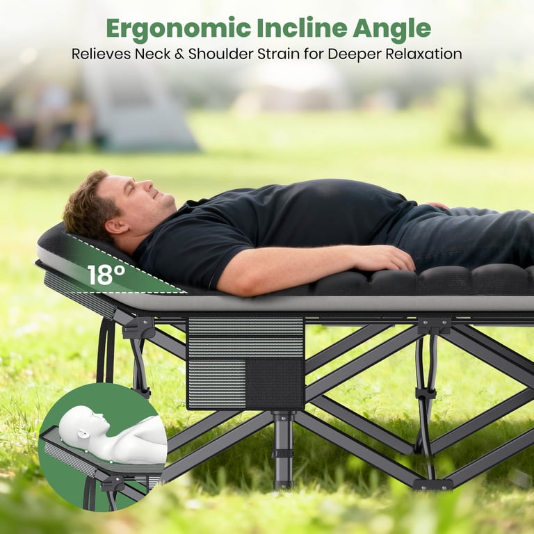 GVDV Folding XXL Camping Cot with 2 Sided Comfort Mattress, Double
