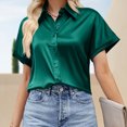 thumbnail image 1 of Camisas De Satén De Manga Corta Blusas de verano con botones de moda de satén con solapa superior para mujer (verde S) Cgtredaw Para estrenar, 1 of 1