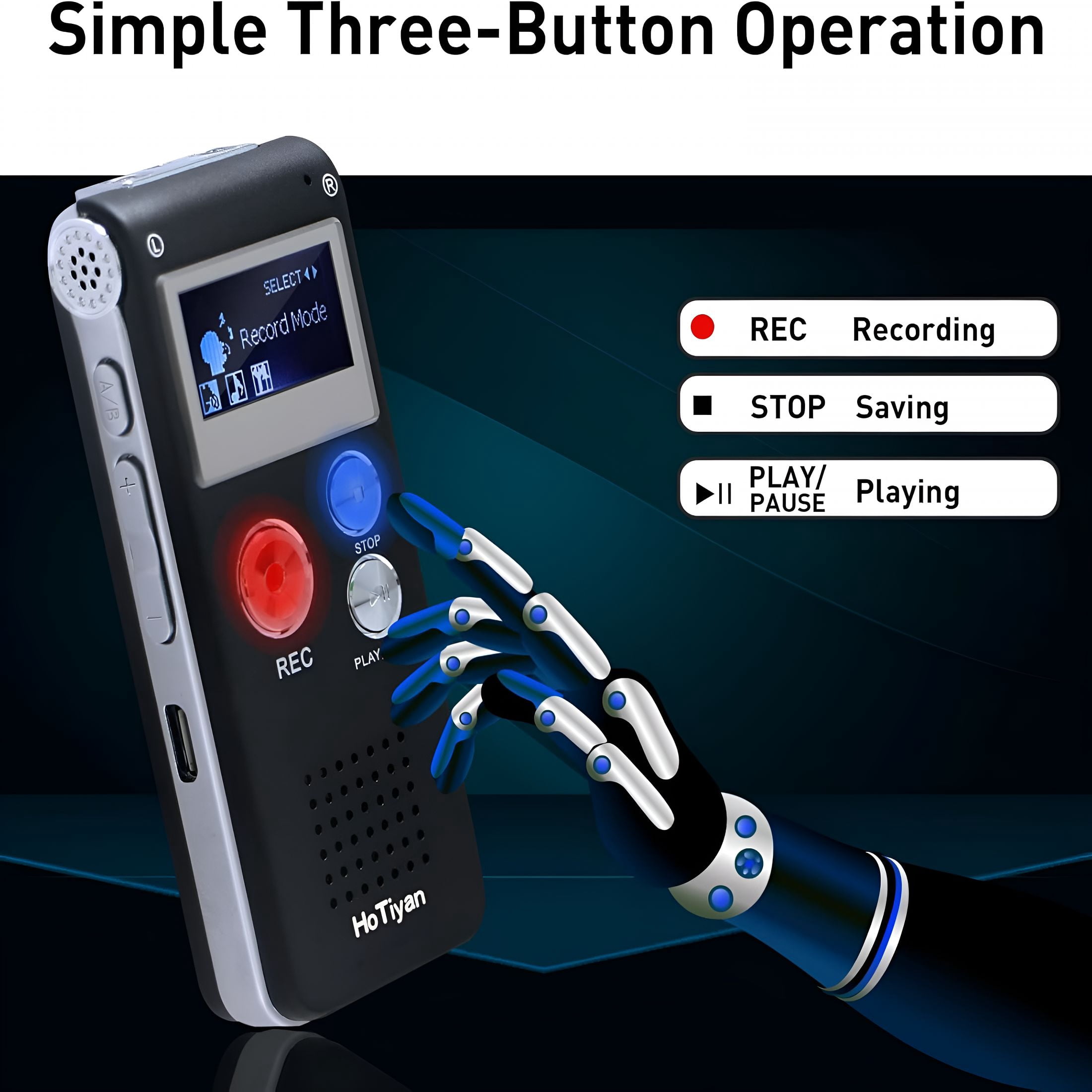 GJX Voice Recorder 16Gb Capacity Voice Activated Recording Device Digital Voice Recorder for Lectures,Meetings,Interviews Audio Recorder with Usb Rechargeable Wav/Mp3 Tape Recorder