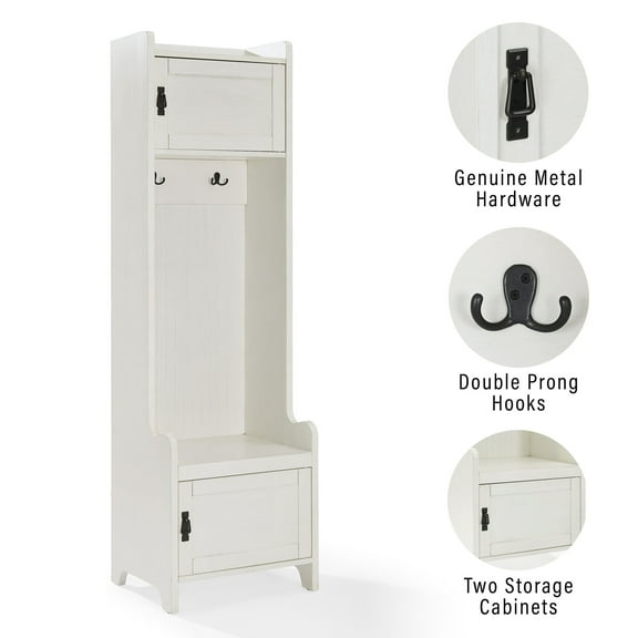Crosley Fremont Hall Tree with Storage Cabinets and Coat Rack Hooks for Hanging