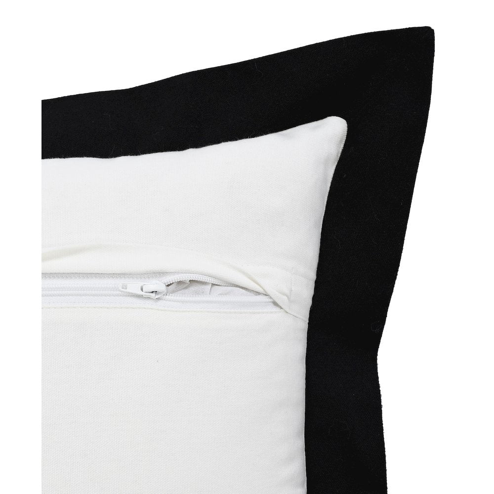 LR Home Ox Bay Hand-Woven White/Black Bordered All-Natural Cotton Pillow Cover