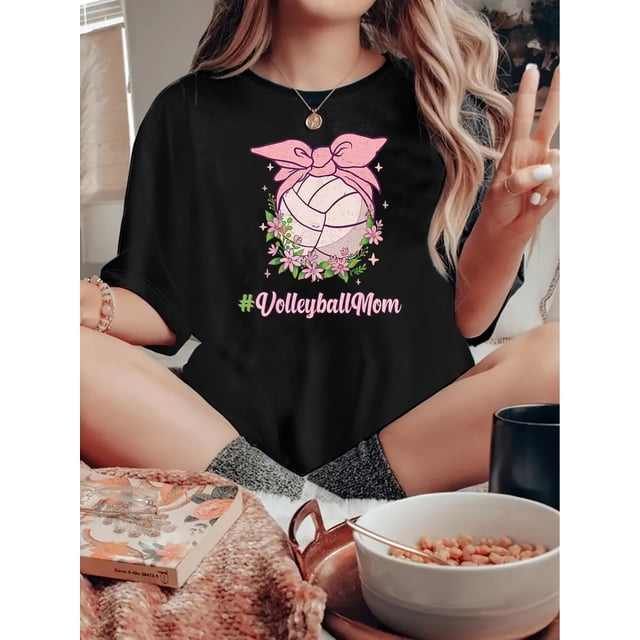 Camisetas de manga casquillo para mujer, de moda de verano 2025, con estampado lindo, casual, sin mangas, de ajuste holgado, de manga cortaWomen's Cotton Pink Bandana Volleyball Printed T-Shirt, Cas