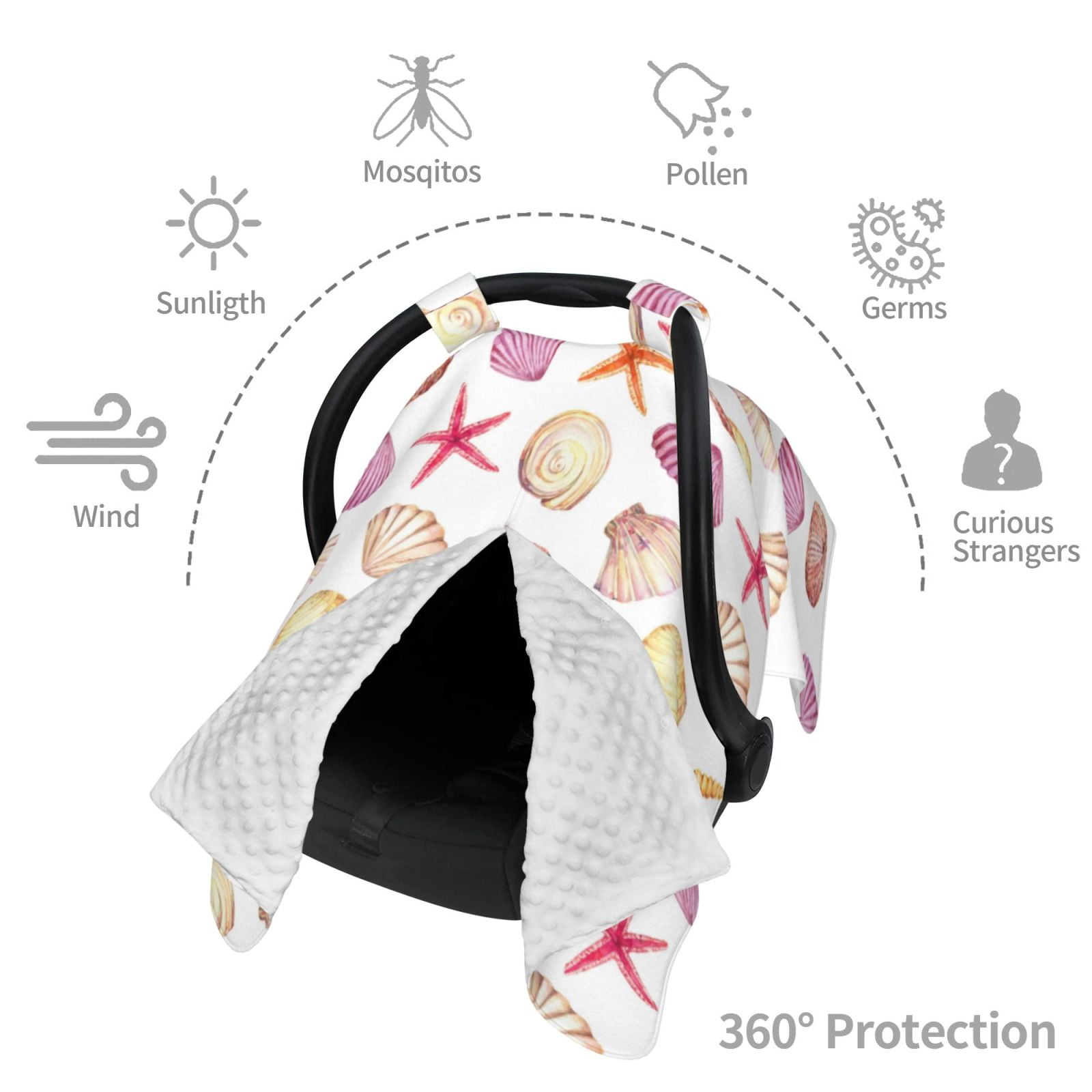 Car Seat Cover Baby - Purple White Shell Conch Breathable Infant Car Seat Cover for Baby Carseat, Lightweight Comfort Baby Essentials Must Haves Newborn Stuff for Girl Boy