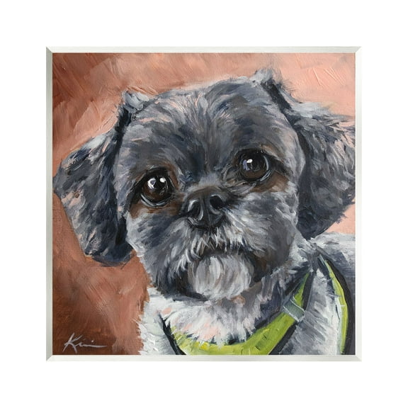 Stupell Industries Black Shih Tzu Dog Portrait Animals & Insects Painting Unframed Art Print Wall Art