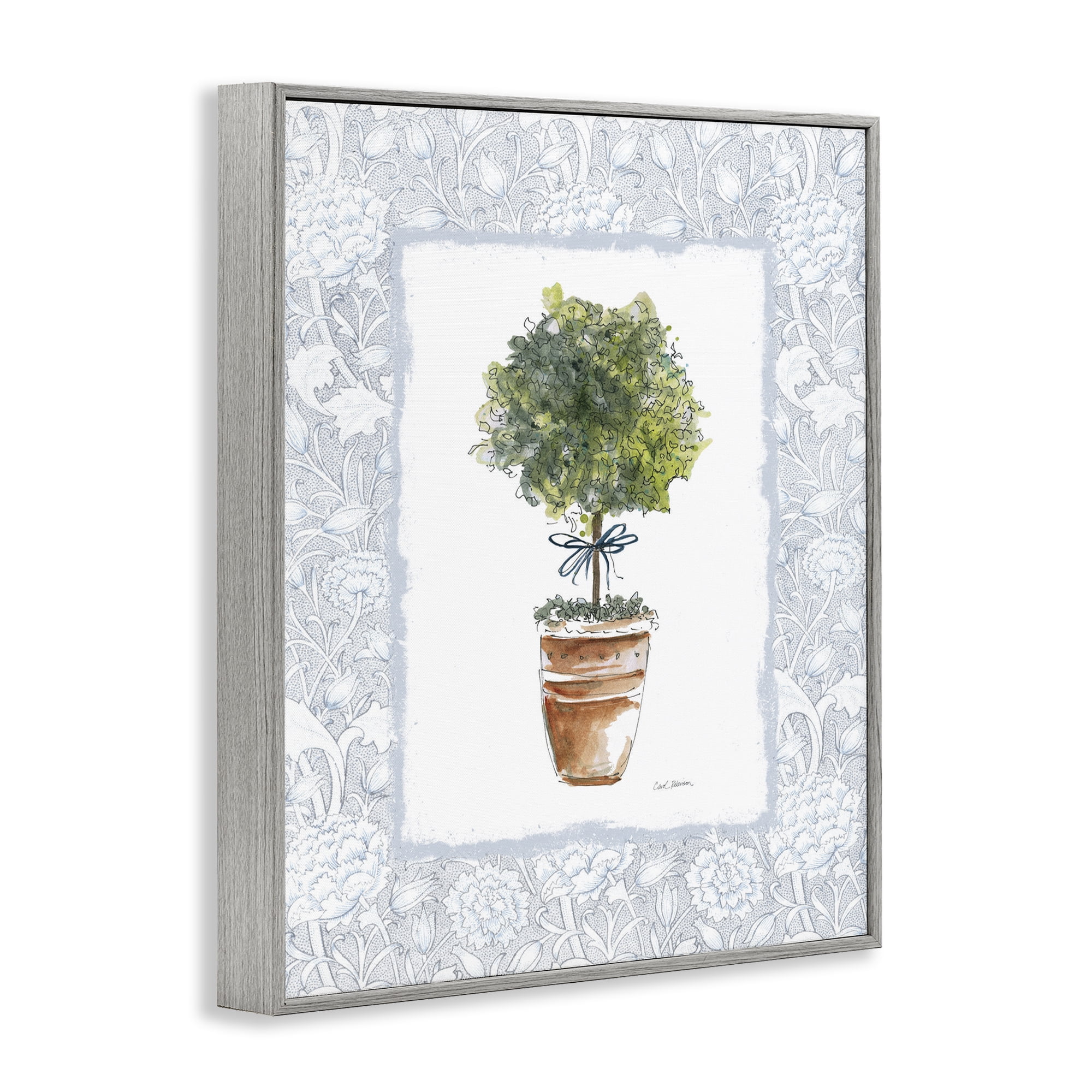 Stupell Industries Potted Topiary in Terracotta Gray Framed Giclee Art, design by Carol Robinson