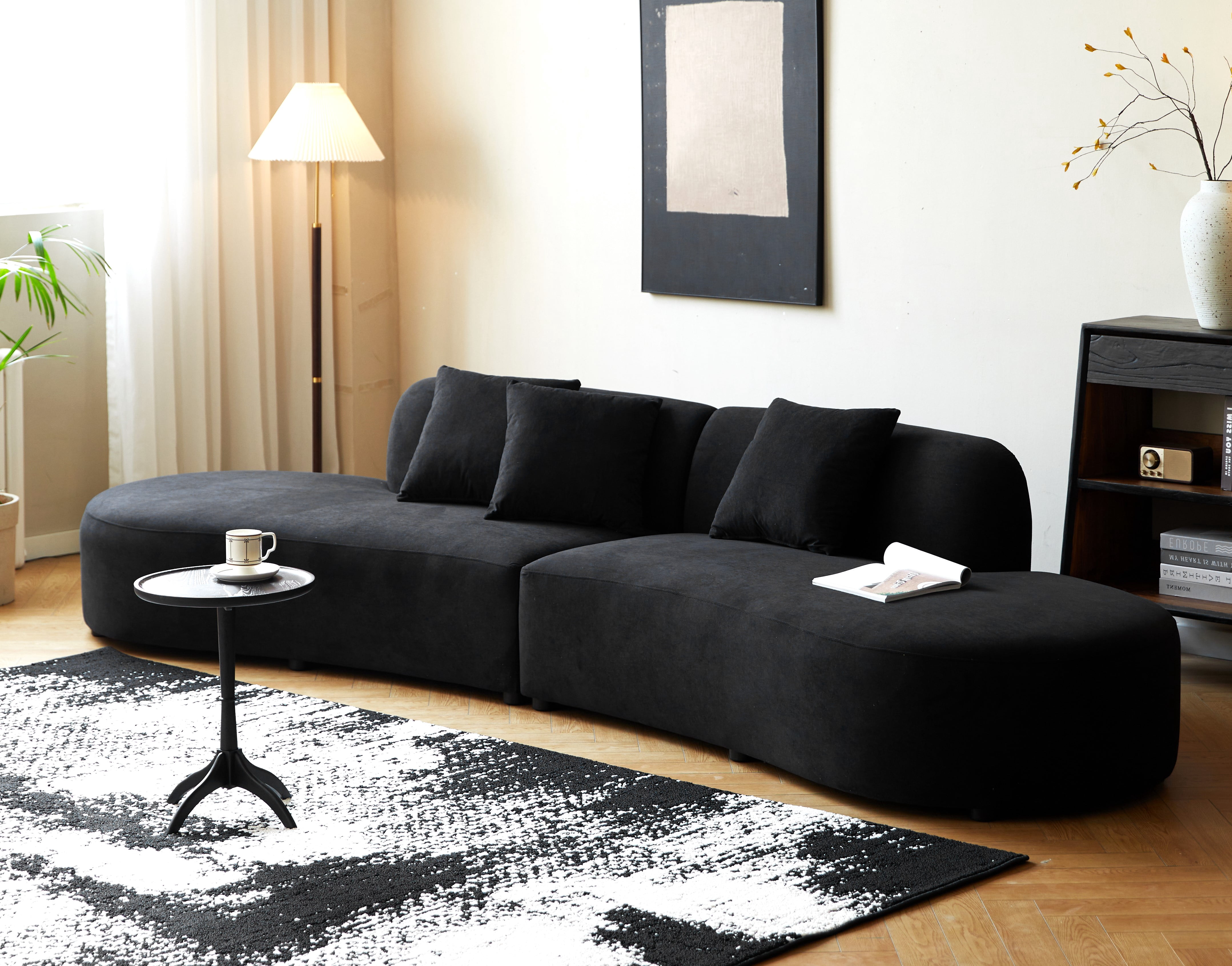 US Pride Furniture 132.3 inch Large Size Elegant Half Moon Design Curved 6-Seat Sofa with High-Density Foam Filled Black