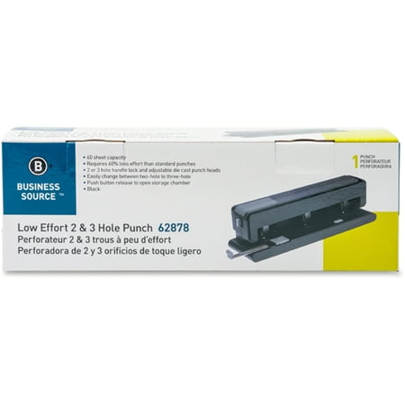 Business Source, BSN62878, Effortless 2-3 Hole Punch, 1 / Each, Black