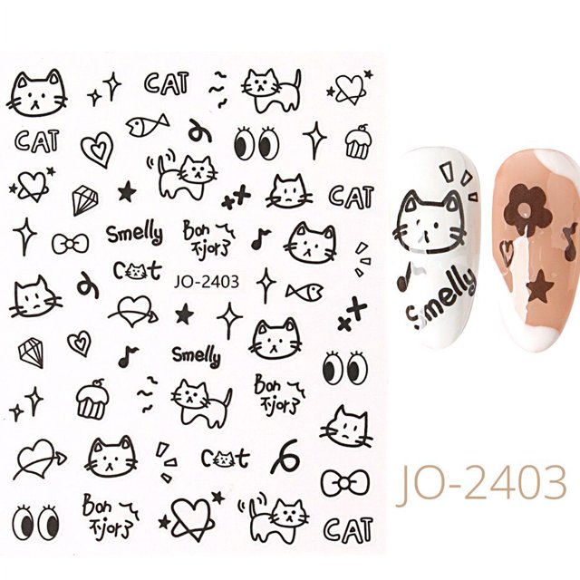 Pegatinas de dibujos animados en 3D para uñas de gato, calcomanía de manicura con diseño de tatuaje, Kawaii, cachorro, perro, Graffiti, animales, serie, nuevo