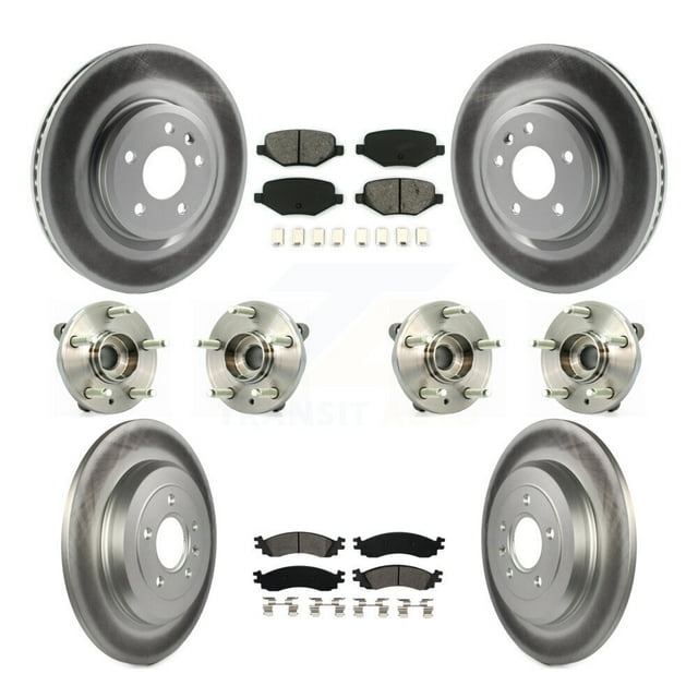 Transit Auto Front Rear Hub Bearings Assembly Coated Disc Brake Rotors and Semi-Metallic Pads Kit (10Pc) for Car 2010-2012 Ford Taurus SHO - Left Right Side (Driver Passenger) KBB-112289