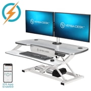 VersaDesk PowerPro Elite Electric Standing Desk Converter, Steel Frame, Programmable Switch, USB Port, App Controlled | White, 24" x 40"